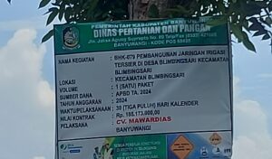 Papan nama proyek irigasi blimbingsari