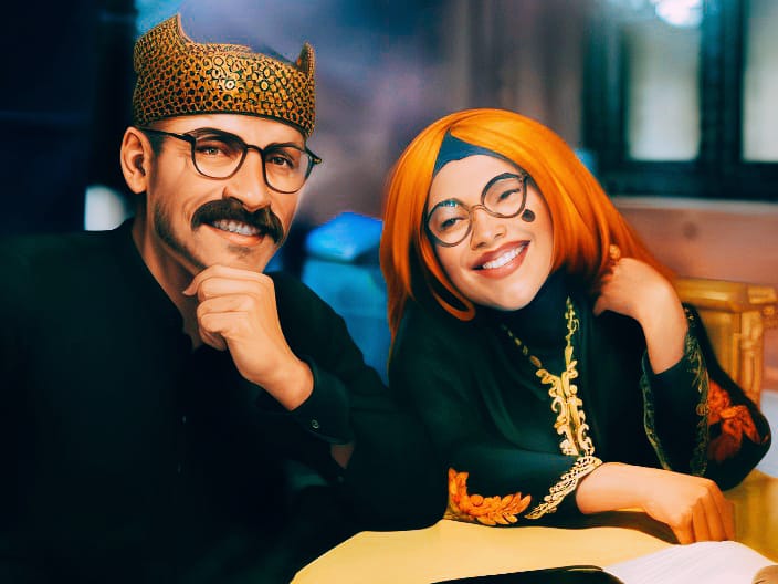 Foto karikatur : mas Rano & mbak Mamik (Jumai dan Rehati)