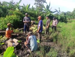 Babinsa Koramil 0825/09 Tegaldlimo, Kerja Bhakti Pembersihan Sampah di Aliran Desa Kendalrejo