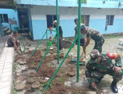 Sinergi TNI dan Santri, Koramil Gambiran Bangun Fasilitas Olahraga di Ponpes Darul Amin