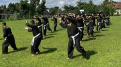 Sengatan Mentari Tak Surutkan Semangat Prajurit Kodim 0825 Banyuwangi Latihan Pencak Silat Militer di Bangorejo